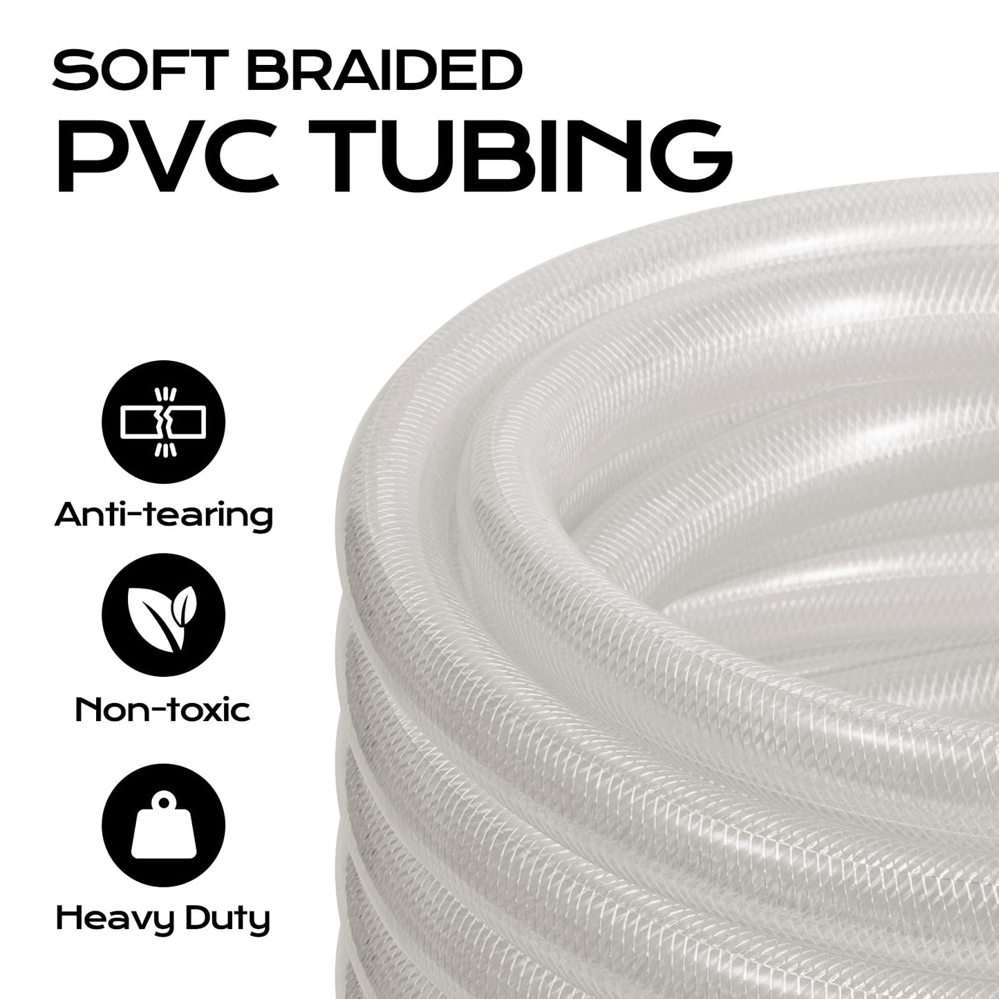 JAKARDA Soft Braided PVC Tubing, High Pressure Reinforced Vinyl Hose for Water, Oil with 2pcs Hose Clamps (3/4" ID x 1" OD*10ft)