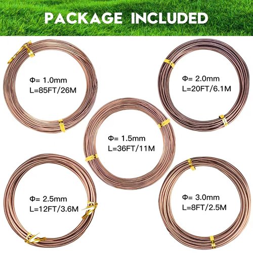 Riboud Bonsai Training Wire, Aluminum Bonsai Wire for Crafts 5-Size Starter Set - 1.0mm, 1.5mm, 2.0mm, 2.5mm, 3.0mm (161 feet Total, Brown)