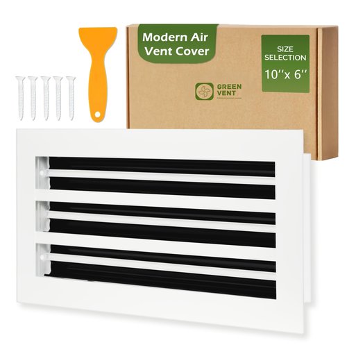 GREEN VENT Modern Air Vent Cover 10x6 (Duct Opening) - Decorative White Aluminum Linear Slot Diffuser for Wall, Ceiling, Floor Register - Quiet Operation HVAC Grille for Home with Adjustable Airflow