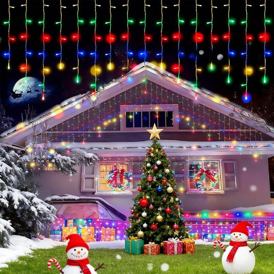Taoushuleng Solar LED Icicle String Lights, 96 LED Waterproof Christmas Lights with 16 Drops, 8 Lighting Modes, Hanging Fairy Lights for Eaves, Garden, Holiday Decoration (Multicolor)