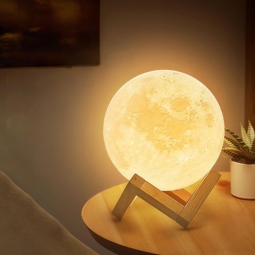 1PC 3D Printed Moon Night Light - Touch Control Moon Lamp with Warm Light, Kids Bedroom Decor & Romantic Birthday Christmas Gifts(Product Does not Include Battery), Yellow