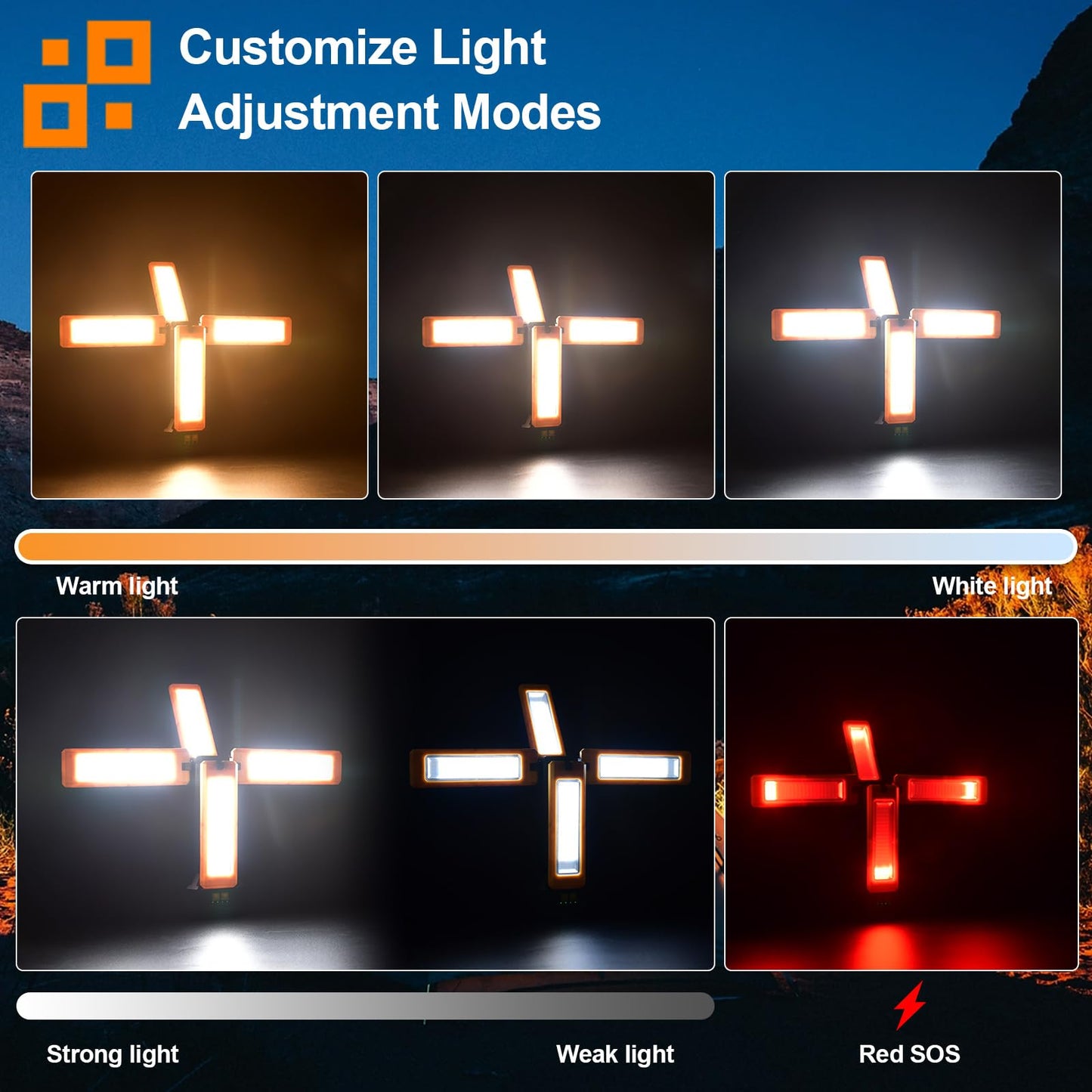 13200mAh Rechargeable Solar Work Light IPX4 Waterproof with Folding Stand and Carrying Bag, AODOO 8000 Lumen Cordless Camping Light, White/Warm/Nature White/RED(SOS) with Detachable Tripod