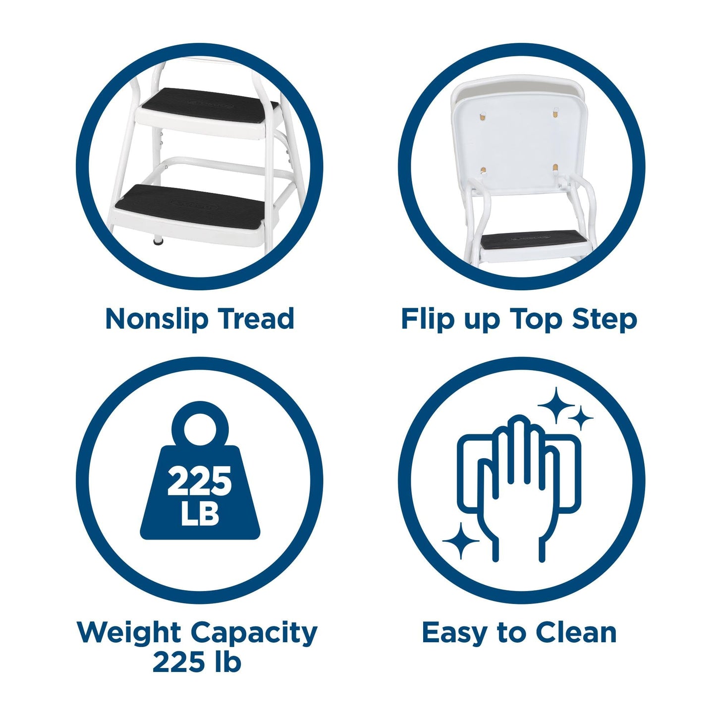 COSCO Stylaire Retro Chair + Step Stool with Flip-Up Vinyl Seat, White