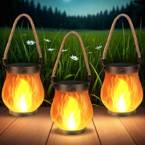 Dancing Flame Solar Lantern Outdoor Lights, Solars Lantern Outdoor Hanging Solar Lights Dancing Flame, 2025 New Waterproof Garden Lights with 2 Light Modes, 2 Charge Modes, for Garden Table Yard (1)