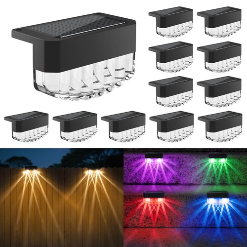 Solar Fence Lights Outdoor - 3 Lighting Modes Step Lights, Super Bright LED Waterproof Solar Deck Light for Outside Stair Fence Step Pool Backyard Decor