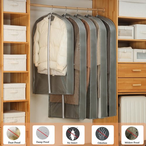 ZYKOYA 3 Pcs Garment Bags, 40" & 50" PEVA Moth-Proof Breathable Dust Cover, Hanging Clothes Covers with Bedroom, Suits, Padded Clothes, Shirts Prevent Dust