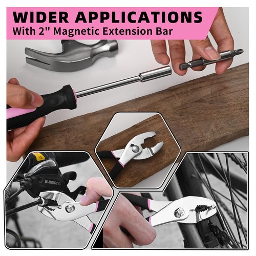 58-Piece Pink Tool Kit Basic Home Repair Tool Set, General Household Hand Tool Kit,Small Tool Kit with Plastic Toolbox Mini Tool kit for Women, Office & College Repairs