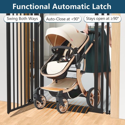 Senneny Extra Tall Cat Gate Height Adjustable from 59”-83”, No Drilling Auto-Close Pet Gate for Stairs and Doorways. Includes Wall Cups, Pressure or Hardware Mount, Black, 75-85cm/ 29.5-33.4" Wide