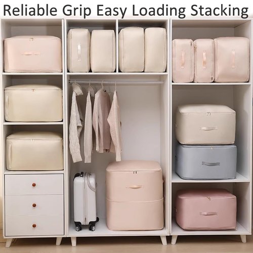 Tubescream Space Zip, Peliaral Compression Organizer, Ultra Space Saving Self, Clothes Storage Bag Durable Large Capacity (Beige,Large)