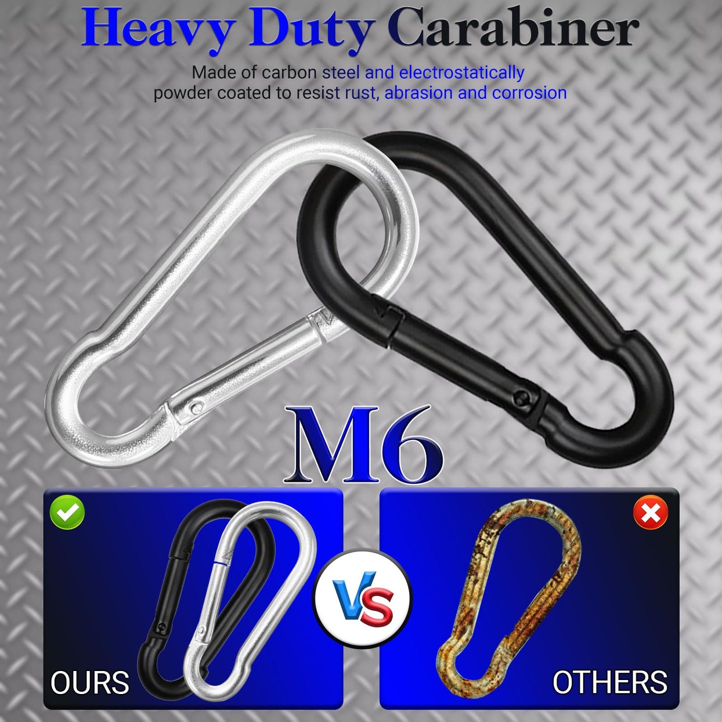 100Pcs 2.36" Spring Snap Hook Carabiners, M6 Galvanized Steel Black Small Carabiner Clip, Keychain Clip, Quick Link Key Chain for Hammock Swing Set Outdoor Travel, Camping, Fishing, Hiking