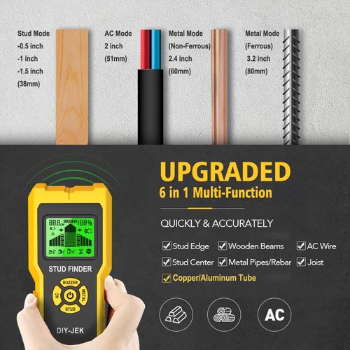 Stud Finder Wall Scanner 5-in-1 - Detector for Wood, Metal, Joists, Pipes (TH910)