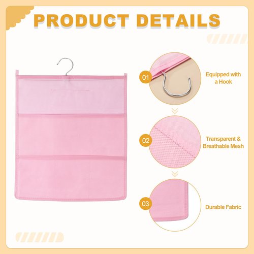 uxcell Hanging Closet Organizer, Bra Storage Bag Double-Sided Shelves for Underwear Socks Closets Bedroom Bathroom, Pink (2+6 Pockets)