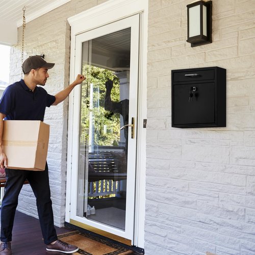 Wall Mount Locking Mailboxes for Outside Large Locking Security Mail Drop Box with Key Lock Black Metal Hanging Secure Postbox for Outdoor, House and Apartment (12 X 10.5 X 4.72 Inches)