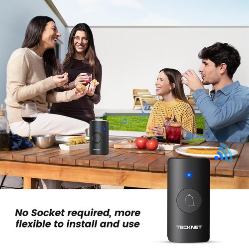 TECKNET Wireless Doorbell, Battery-Powered Door Bell Ringer with 1400ft Range, 60 Chimes & Customizable Door Chime, 5 Volume Levels, IP65 Waterproof – No Plug-in Required, Perfect for Home Use