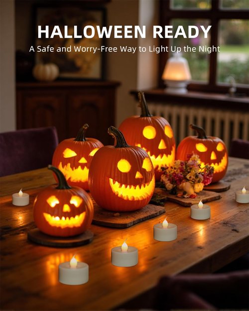 Tea Lights Candles Battery Operated, 12 Pack LED Tealight Candles, 1.7"x1.6" Ivory Votive Candles with Remote & Timer, Flameless Tealight Candles for Halloween Jack-O'-Lanterns, Christmas & Home Decor