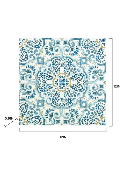 FloorPops FP2477 Fontaine Peel & Stick Floor Tiles, Blue