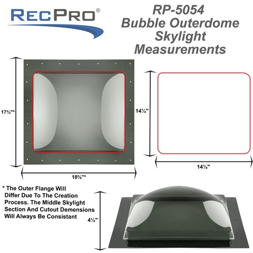 RecPro RV Skylight Outer Dome | 14" x 14" Universal Outer Skylight (Smoke)