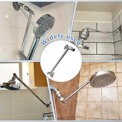 Rain Shower Head Extension 12 Inch Adjustable Rain Shower Head Extension Arm Stainless Steel Shower Head Holder G1/2 Universal Connector Compatible (Chrome Finish)