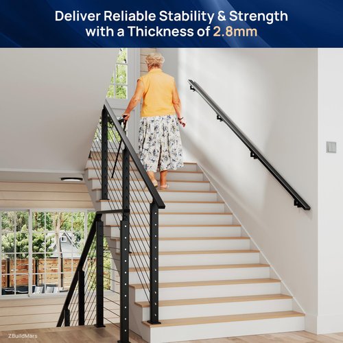 1 Pack 4FTx 2"x1" Aluminum Black Handrail with Nylon End Caps Self Drilling Screws, Rectangular Handrail Cuttable Flat Top Rail for Deck Stair Railing Indoor Outdoor Cable Railing System