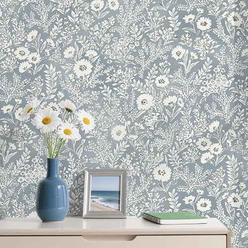 Blue Wallpaper Peel and Stick wallpaper Blue Floral Wall Paper for Bedroom/Bathroom Vintage Boho Contact Paper Removable Self-adhesive Wall Decor Shelf Linings/Cabinets Vinyl Roll 17.3" x 118"