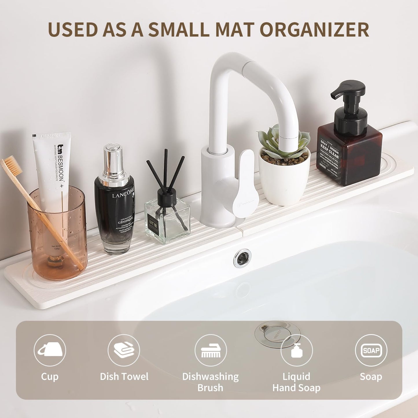 IMGROSE Faucet Mat for Kitchen Sink, Diatomite Stone Drying Sink Protectors, Bathroom Faucet Splash Guard, Quick Dry Water Absorbing, Non-Slip Stone Tray for Kitchen Counter, White, 23.6" x 3.9"