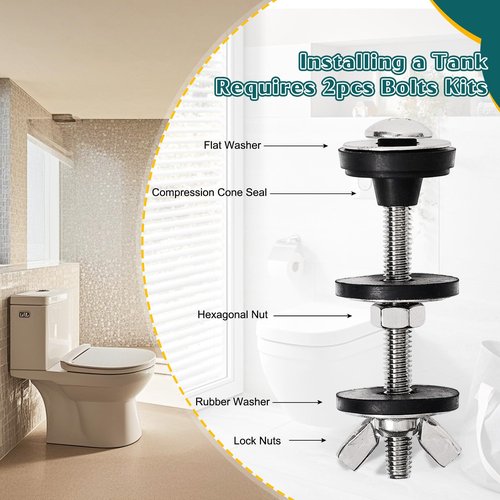 Qicrdvi 2PCS M6 Universal Toilet Tank to Bowl Bolts Kit, Heavy Duty Stainless Steel Toilet Seat Bolts, Easy to Install