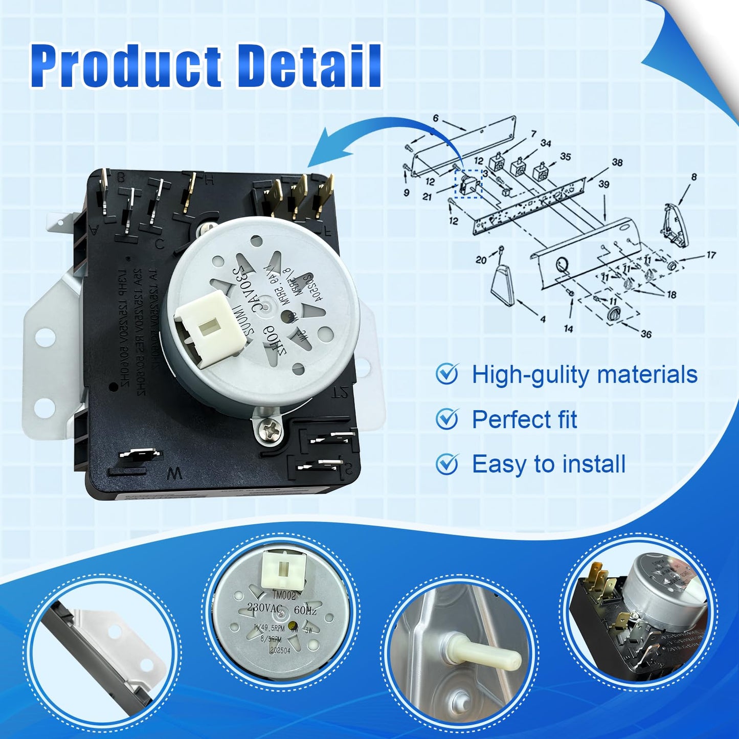 W10185982 Dryer Timer Compatible with Whirlpool Maytag Kenmore Amana Crosley Admiral Inglis Dryer, Replaces WPW10185982 W10185982F W10185982E W10185982G 1546812 AP6016541 PS11749831 418-618-20-B5