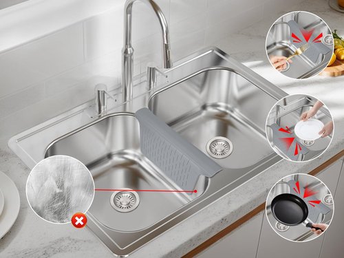 Cukwily Sink Saddle, Kitchen Sink Mat, Divider Protector Mat, No Odor, Super Soft, No Stains, 12.83'' x 11.1''