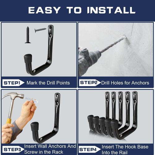 Dreecy J Utility Hooks For Hanging Heavy Duty Garage Storage Utility Hooks For Garage Wall, Color Black, 5 Pack