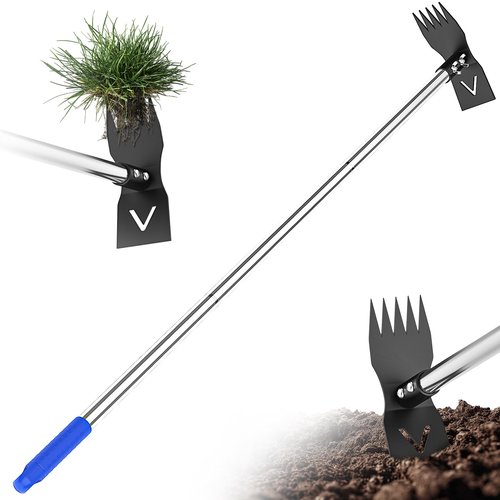 Viscogrip Weed Puller Tool with Long Handle - Heavy Duty Manual Weed Remover Tool，2 in 1 Weeding Rake & Garden Hoe, Garden Uprooting Tool for Yard, Lawn and Patio