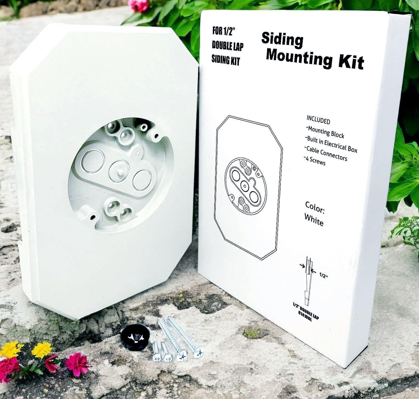 iMBAPrice IMBA-8141DBL UL Listed White Vinyl Siding Lamp Mounting Kit with Built-in Electrical Box for 1/2 Inch Outdoor Double 4" Siding, 1-Pack