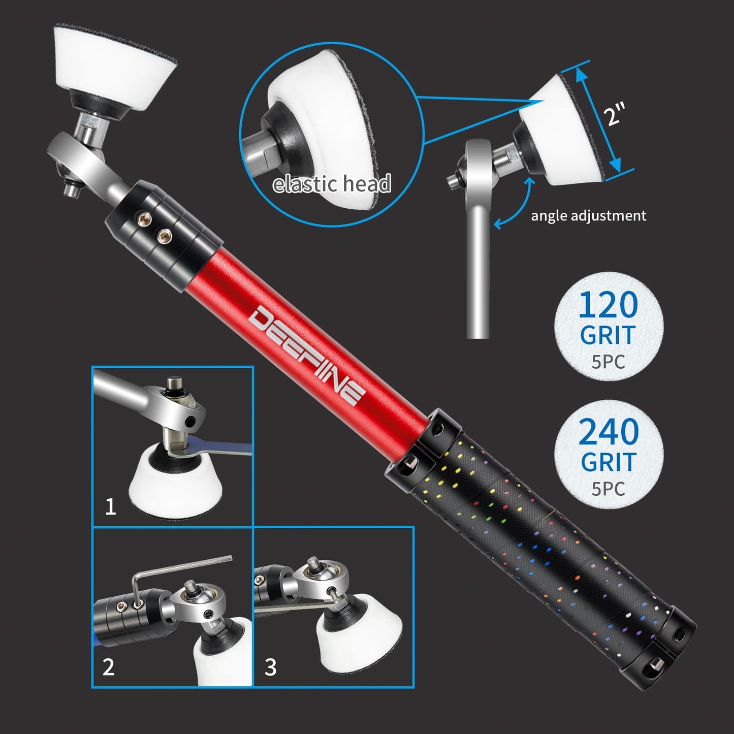 DEEFIINE Carbide Tipped Wood Lathe Turning Tools Set with Bowl sander, Lathe Rougher And Finisher Swan Neck Hollowing Tools and Interchangeable Foam Handle with 5pcs Carbide Inserts for woodturning