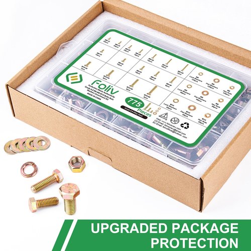 FOLIV 775PCS Grade 8.8 M6 M8 M10 Bolts and Nuts Assortment Kit, Heavy Duty Metric Hex Bolts Nuts Washers Kit, 16 Common Sizes Included
