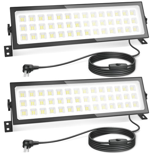 AGranTOP 2 Pack Linkable LED Shop Lights, 100W 15000LM Aluminum Plug in Garage Light w/ 9.84ft Power Cord and Switch, 6000K Daylight, for Garage, Workshop, Warehouse (Built-in Outlet)