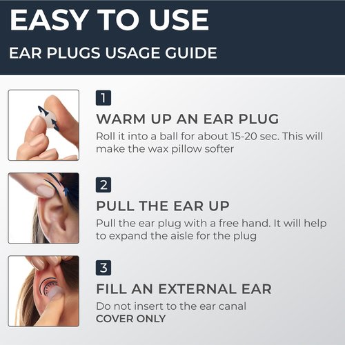 PQ Wax Ear Plugs for Sleeping, Swimming - 15 Soft Noise Cancelling Silicone Gel Wax Earplugs for Sleep and Swimmers, Ear Protection with Sound Blocking Level of 32 Db, (15-Pillows), Color: White
