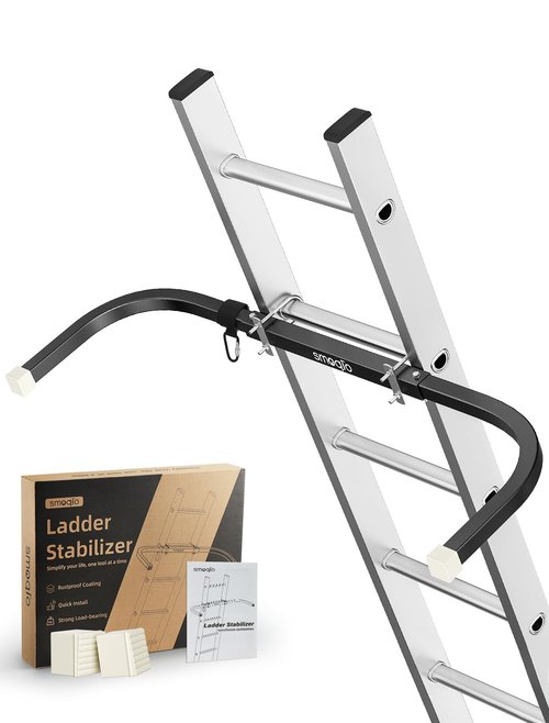 SMOQIO Ladder Stabilizer, Adjustable Ladder Standoff, Ladder Stabilizer for Roof Gutter Cleaning, Ladder Gutter Guard Accessories with White Anti-Slip Silicone Pad to Protect Wall