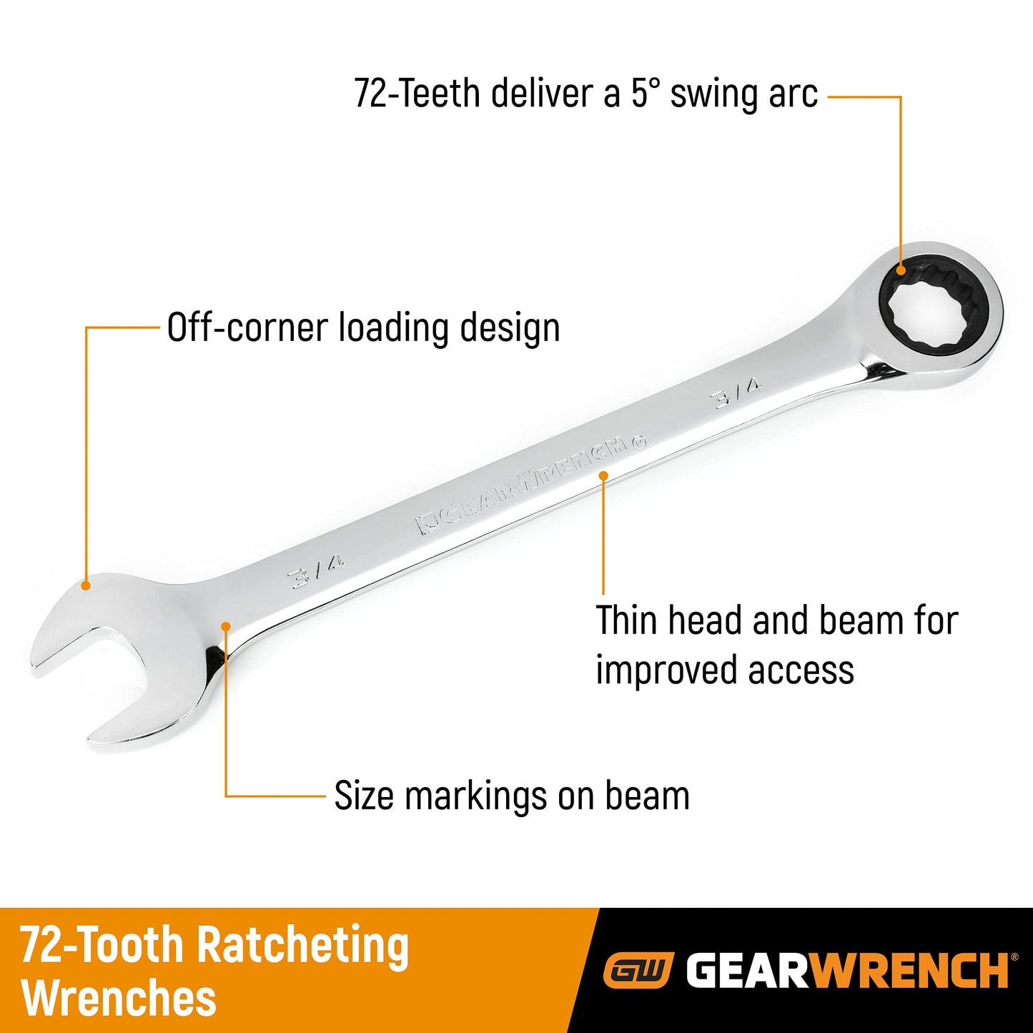 GEARWRENCH 34 Pc. Standard & Stubby Ratcheting Wrench Set, SAE & Metric - 85034