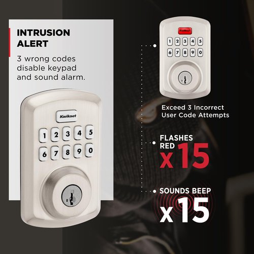 Kwikset Powerbolt 250 10-Button Keypad Satin Nickel Transitional Electronic Deadbolt Door Lock, Featuring Convenient Keyless Entry, Customizable User Codes, Auto Locking