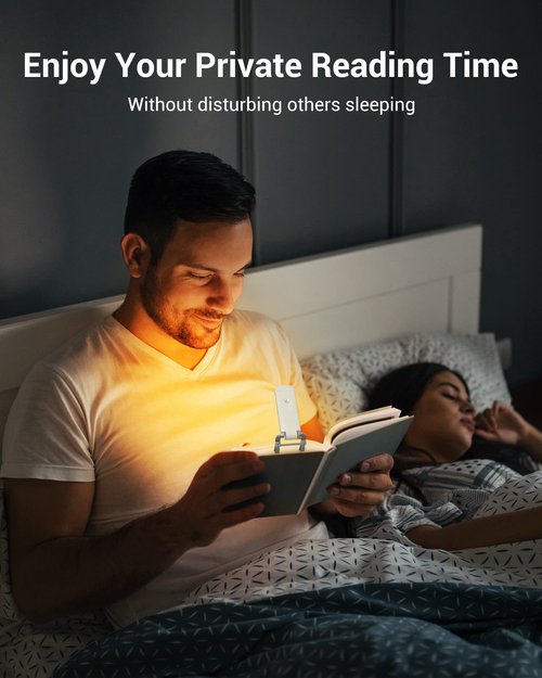DEWENWILS Book Reading Light, Amber Warm Clip On LED with 3 Adjustable Brightness for Eye Protection, Rechargeable USB, Perfect for Bookworms, Kids (White)