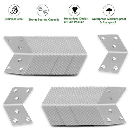 40PCS 1.5'' Metal Angle Brackets,304 Stainless Steel Heavy Duty Angle Bracket with Slot, 90° L Brackets for Wood, Corner Shelf Brackets for Furniture, Book Shelf(Silver,1.5X1.5X0.08IN)