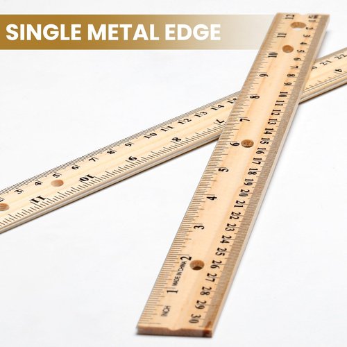 AmazingSpark 60 Pack Wooden Ruler 12 Inch (30cm) Bulk Wood Measuring Ruler Straight Metal Edge with 4 Holes for School Office Drafting Classroom Supplies, 2 Scale