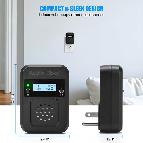 WiFi Home Radon Detector, Portable Radon Meter with Real-Time Short & Long-Term Monitoring, Plug-in Design, Instant Alerts & App Control