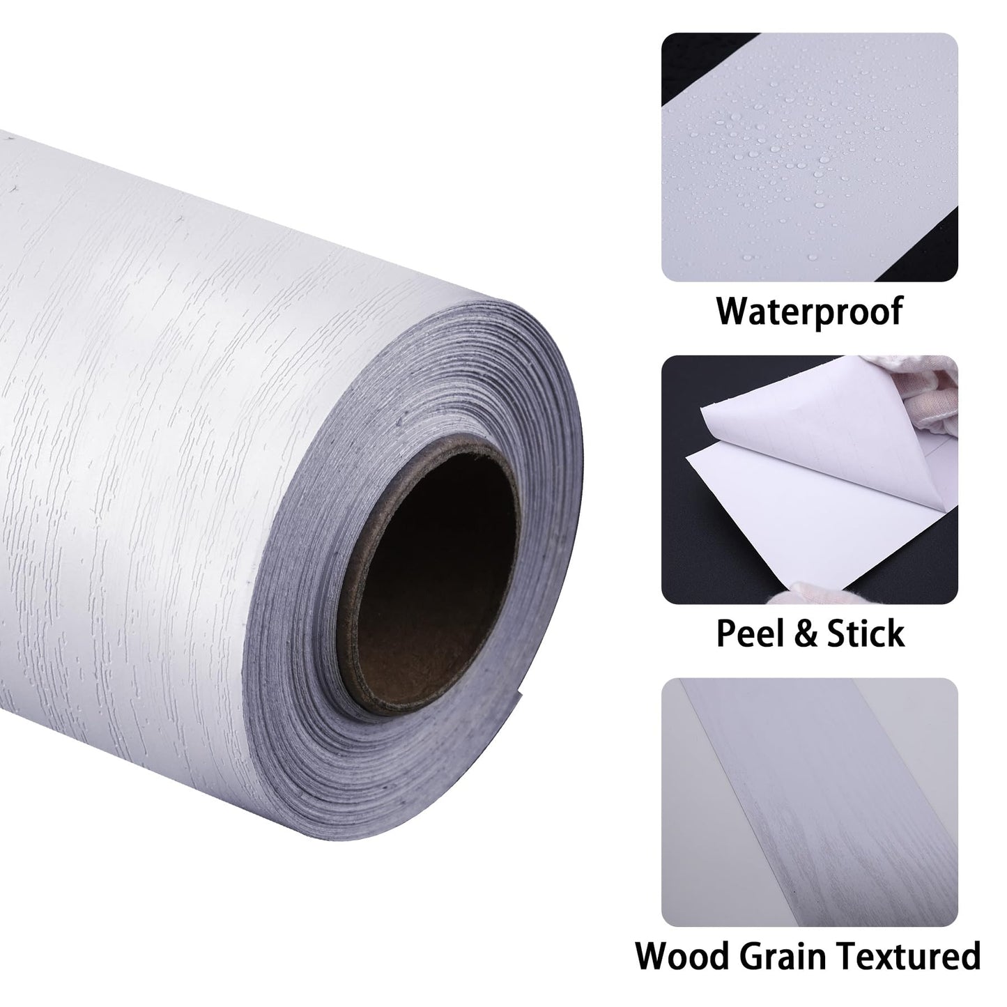 Peel and Stick White Wood Grain Wallpaper Border, Removable PVC Waterproof Wallpaper for Mirror Frame, Kitchen Tiles, Cabinet, and Home Décor (32.8ft x 3.9inch)