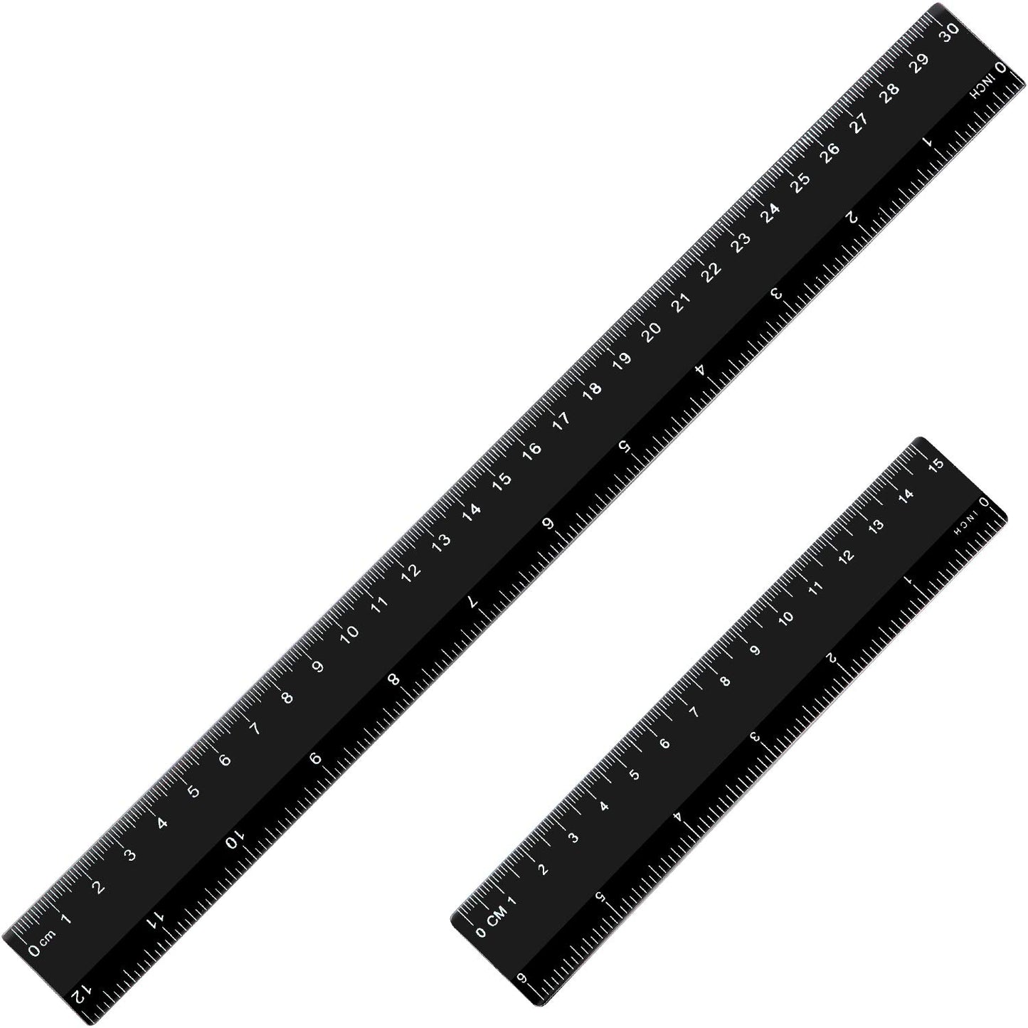 eBoot Plastic Ruler Straight Ruler Plastic Measuring Tool 12 Inches and 6 Inches, 2 Pieces (Black)