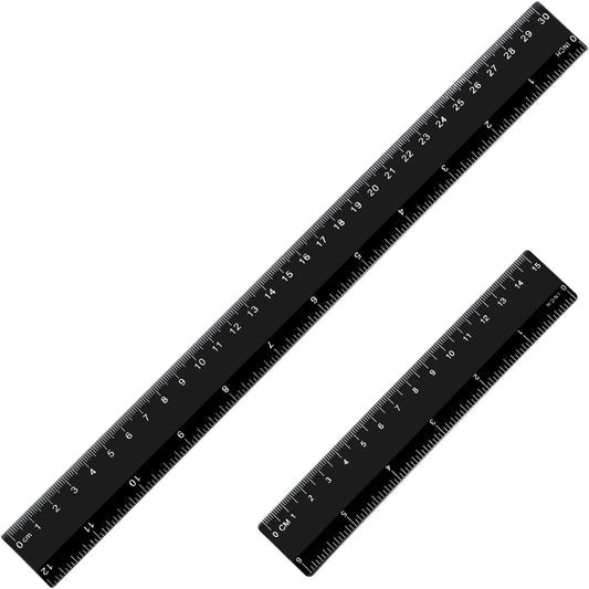eBoot Plastic Ruler Straight Ruler Plastic Measuring Tool 12 Inches and 6 Inches, 2 Pieces (Black)