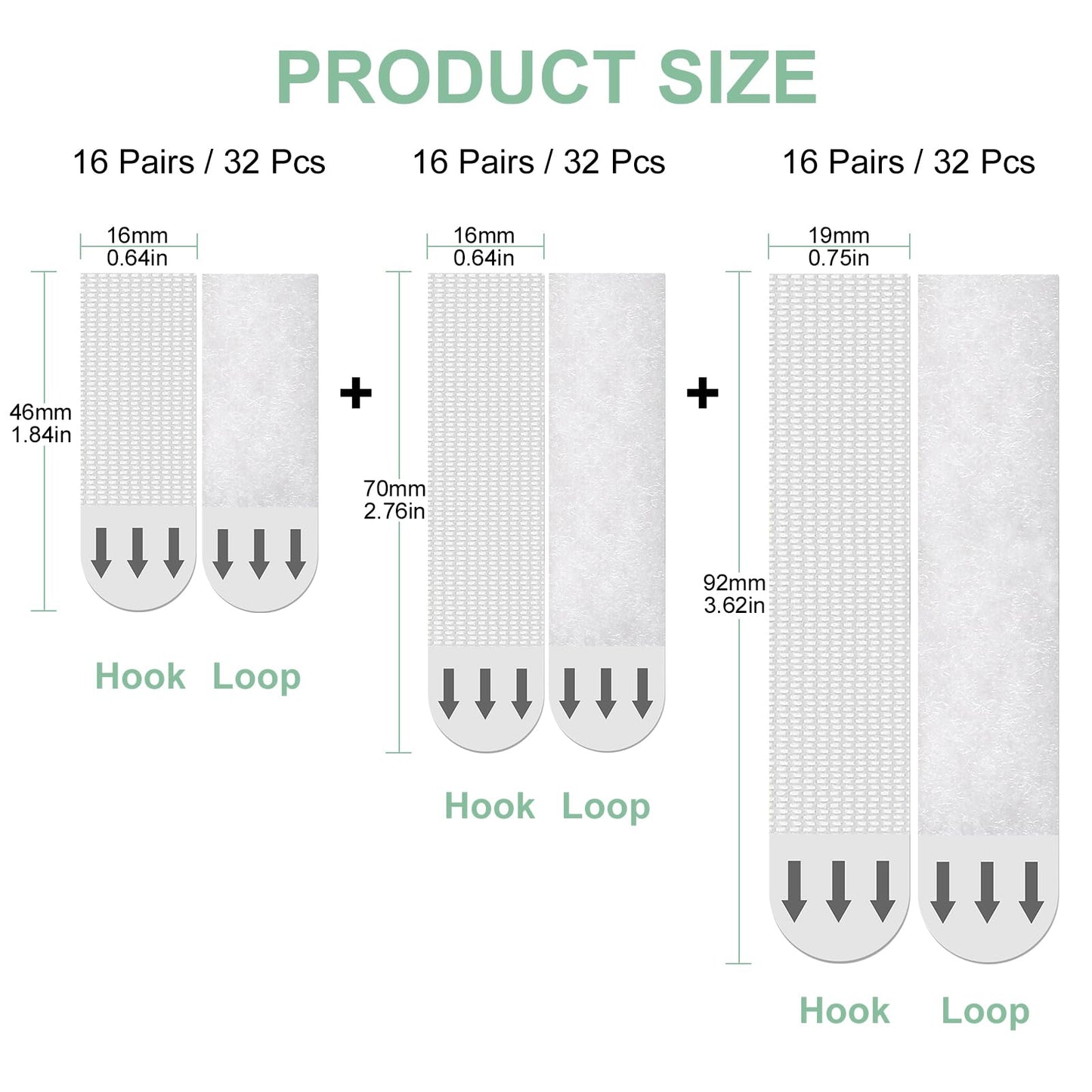Picture Hanging Strips Kit Heavy Duty, 3 Size No Nails Adhesive Poster Strips for Frame Mounting Hooks, Damage Free Hanging Poster Hangers for Wall Decoration, Classroom, Renter Friendly, White 96 PCS