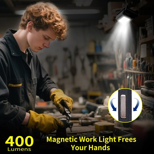 KunHe Magnetic Work Light 4-Pack 1800 mAh Rechargeable Work Light 400 Lumens 7 Modes Suitable for Industrial Maintenance Plumbing Repair Electrician
