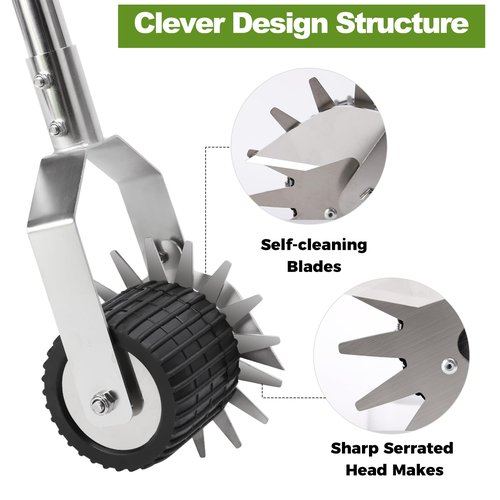 Wheel Rotary Manual Edger Lawn Tool, Grass Edge Trimmer, Sidewalk Lawn Edger Tool, Adjustable 3 Sections Stainless Steel Handle, Ergonomic, 56.5-Inch