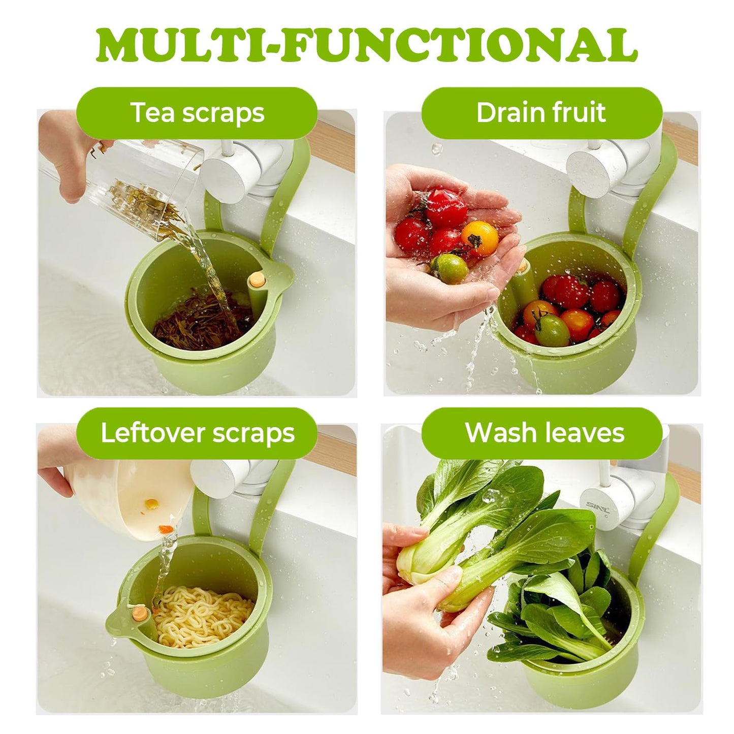 Kitchen Sink Strainer Net Bags Sink Drain Rack with Strainer Mesh Bags Kitchen Sink Drain Filter Food Catcher Trash Catcher for Garbage Leftovers Efficient Kitchen Sink Strainer Solution (Green)