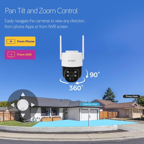 [Night Color] XMARTO 2K HD Wireless Solar Security Camera System with Starlight Color Night Vision, PTZ Control, Long Range WiFi6, Easy Mobile View, HDMI View on Monitor/TV, 0 Monthly Fee, 1TB HDD